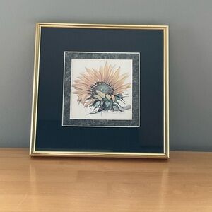 Framed Sunflower Art with Gold Frame
